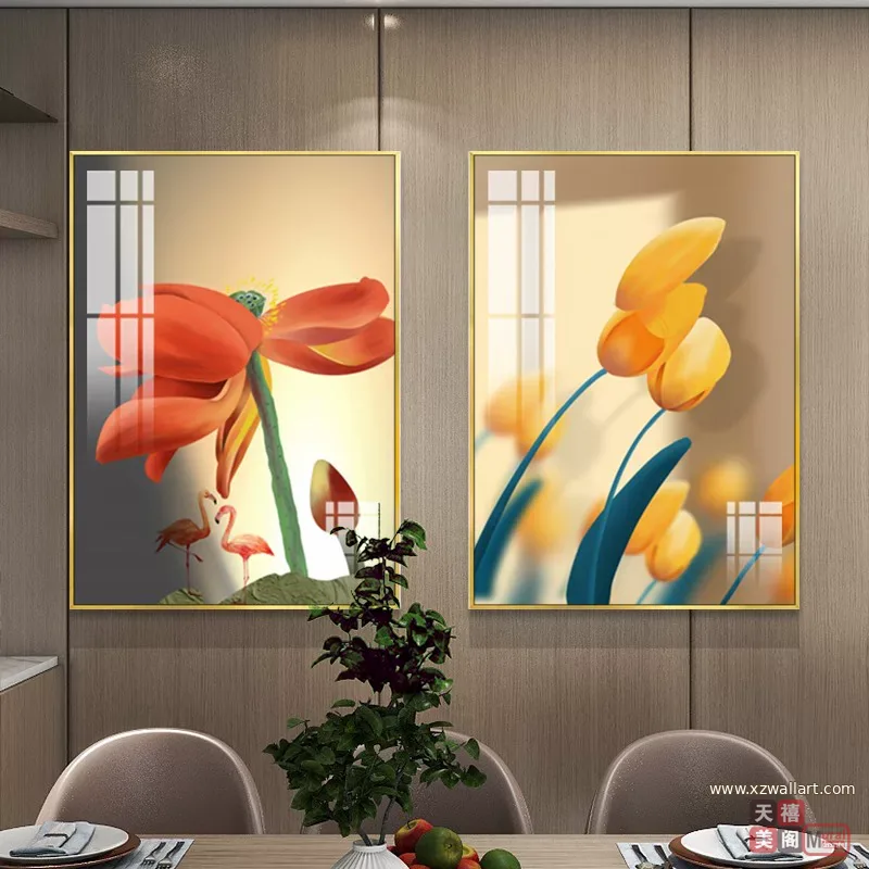 花 单幅 装饰画 奶油风 餐厅背景墙挂画 晶瓷画