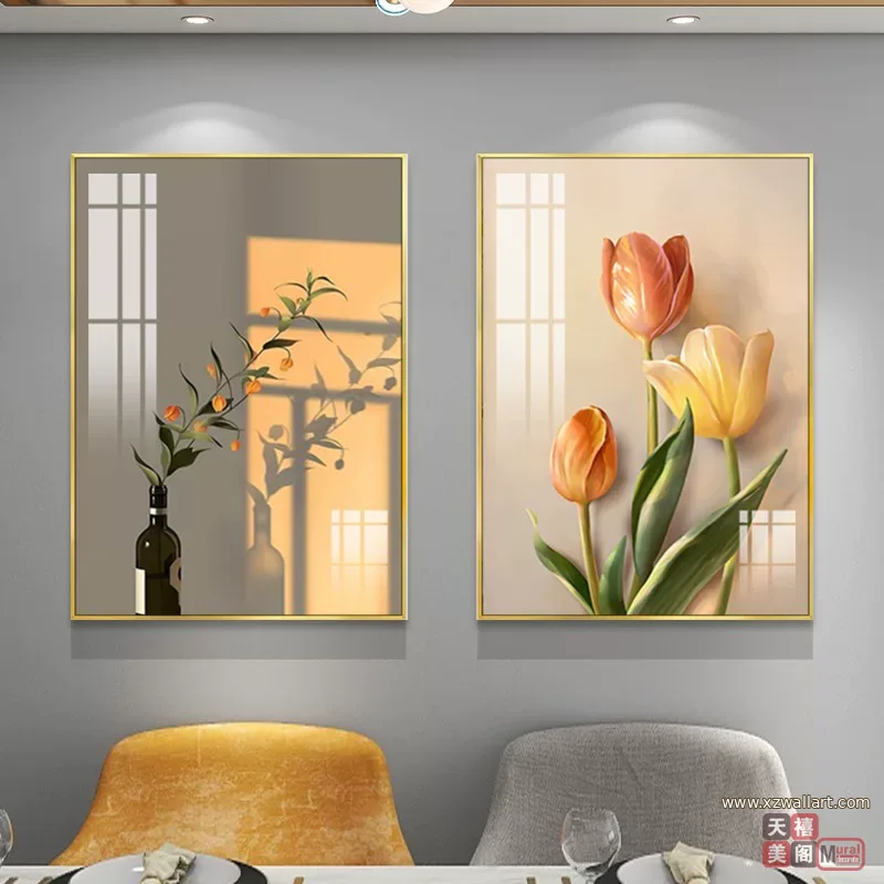 花 单幅 装饰画 奶油风 餐厅背景墙挂画 晶瓷画