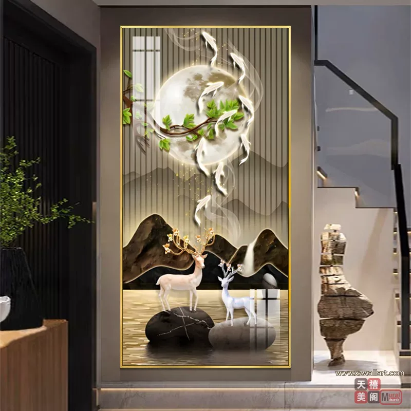 抽象 单幅 装饰画 新中式 玄关背景墙挂画 晶瓷画