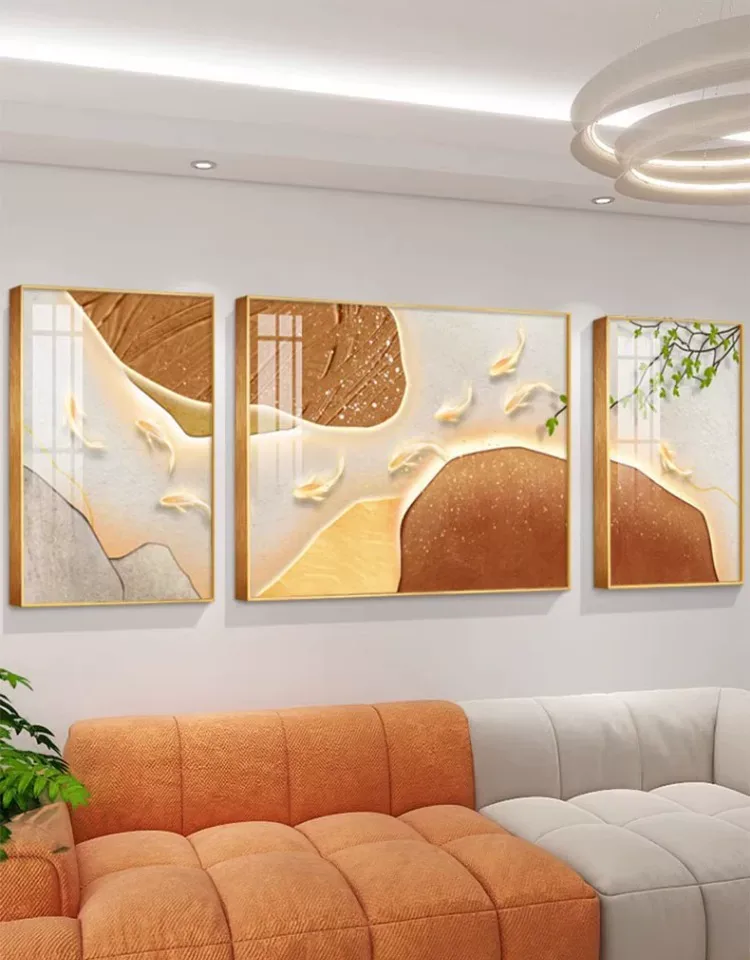 抽象 三联 装饰画 轻奢风 客厅背景墙挂画 晶瓷画
