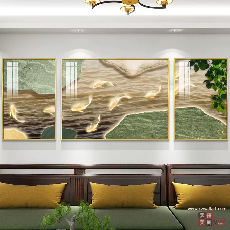 抽象 三联 装饰画 轻奢风 客厅背景墙挂画 晶瓷画