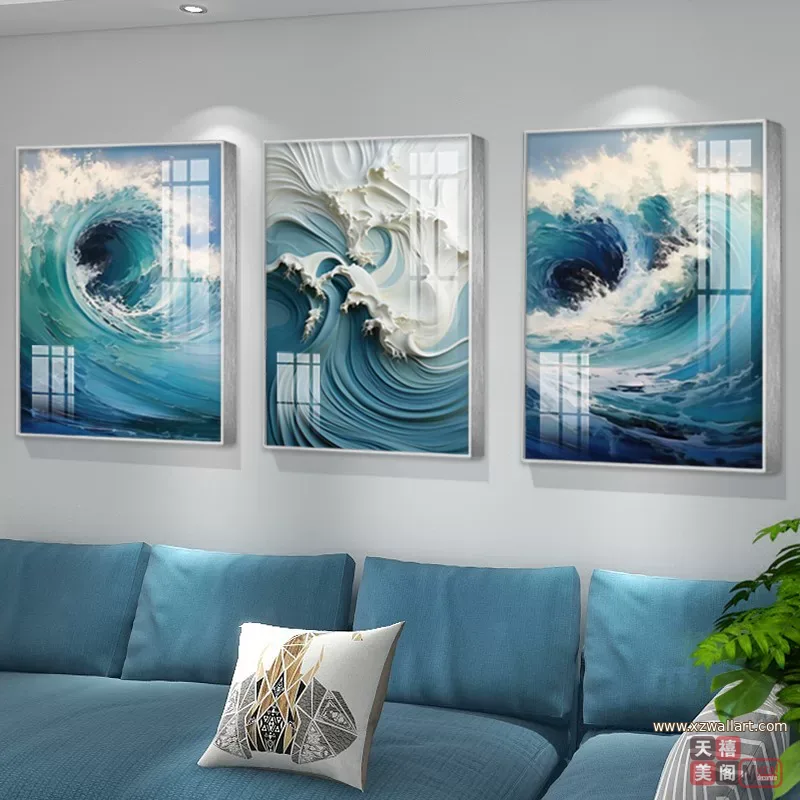抽象 三联 装饰画 轻奢风 客厅背景墙挂画 晶瓷画