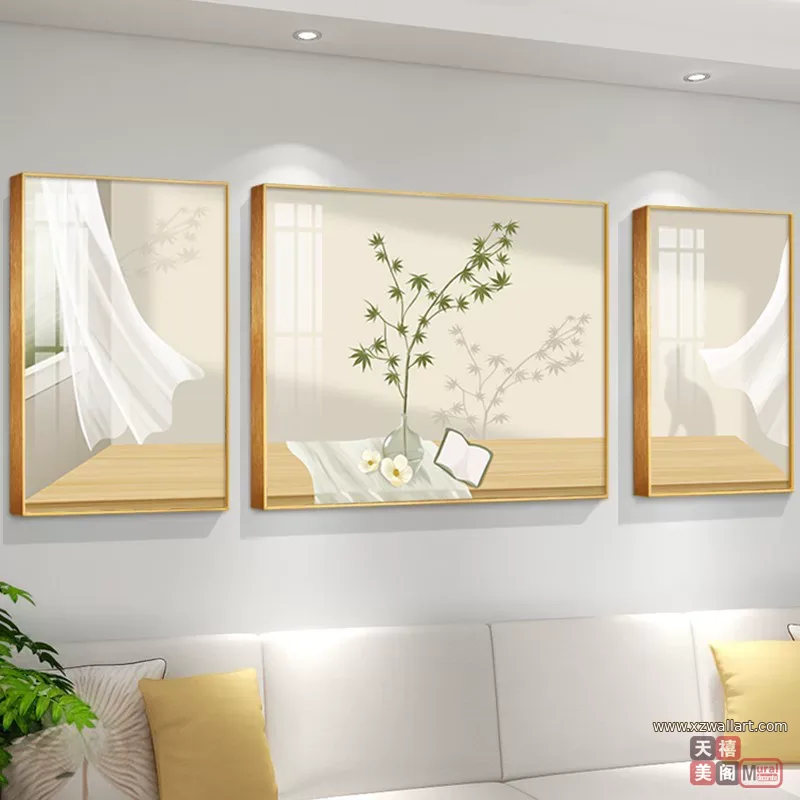 抽象 三联 装饰画 奶油风 客厅背景墙挂画 晶瓷画