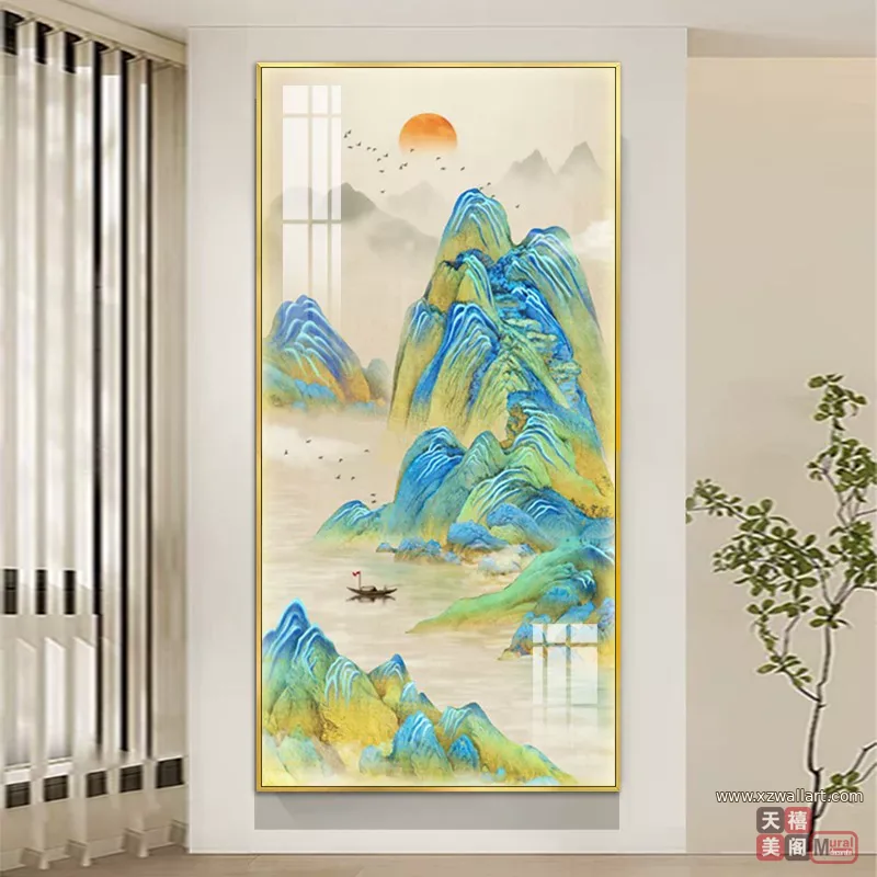 山水 单幅 装饰画 新中式 玄关背景墙挂画 晶瓷画