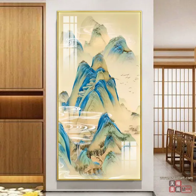 山水 单幅 装饰画 新中式 玄关背景墙挂画 晶瓷画