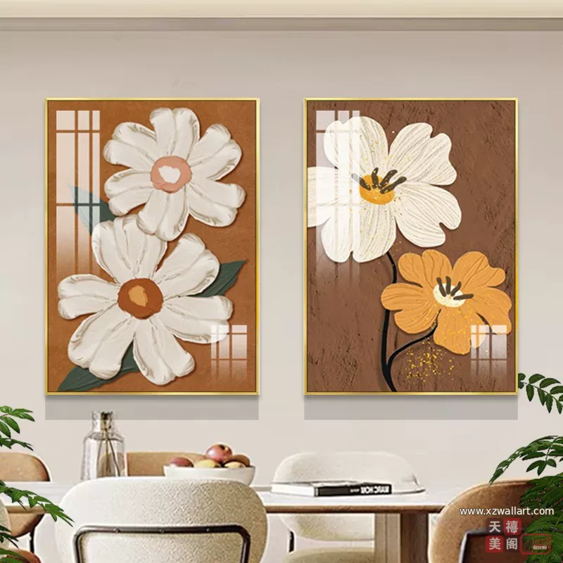 抽象 单幅 装饰画 奶油风 餐厅背景墙挂画 晶瓷画