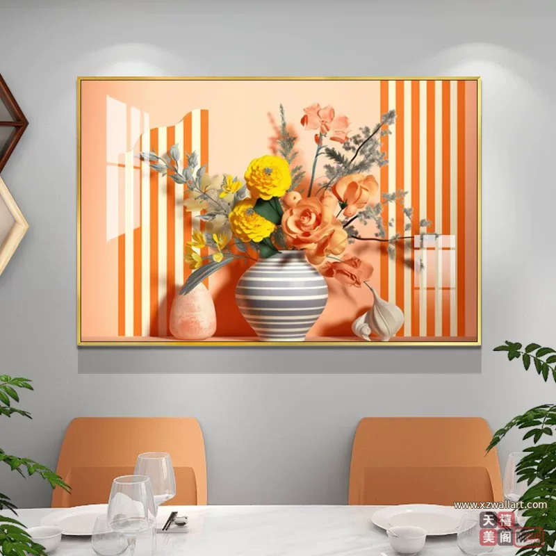 抽象 单幅 装饰画 轻奢风 餐厅背景墙挂画 晶瓷画