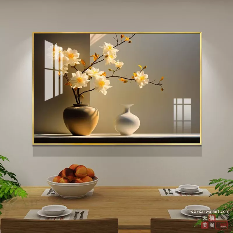 抽象 单幅 装饰画 轻奢风 餐厅背景墙挂画 晶瓷画