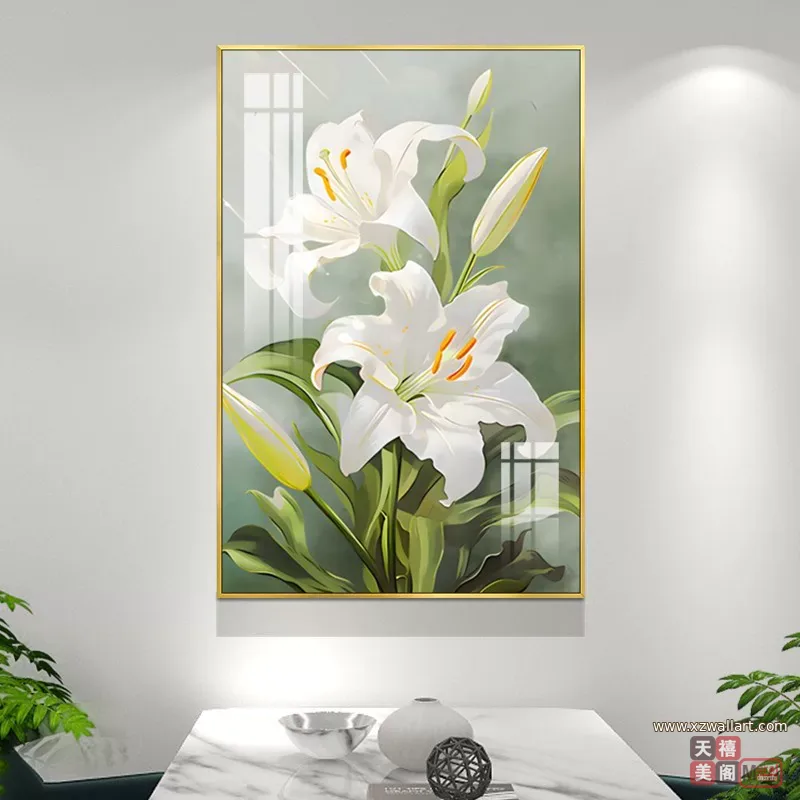 花 单幅 装饰画 奶油风 餐厅背景墙挂画 晶瓷画