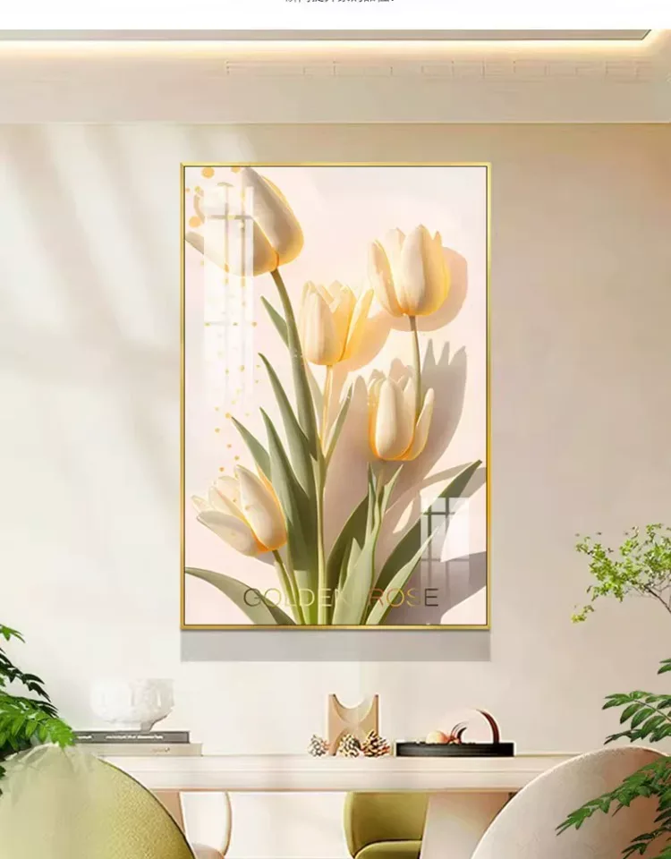 花 单幅 装饰画 奶油风 餐厅背景墙挂画 晶瓷画