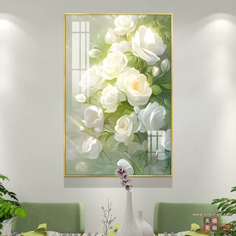 花 单幅 装饰画 奶油风 餐厅背景墙挂画 晶瓷画
