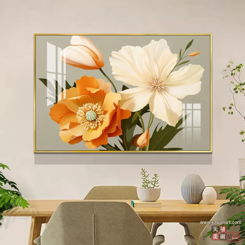 花 单幅 装饰画 轻奢风 餐厅背景墙挂画 晶瓷画