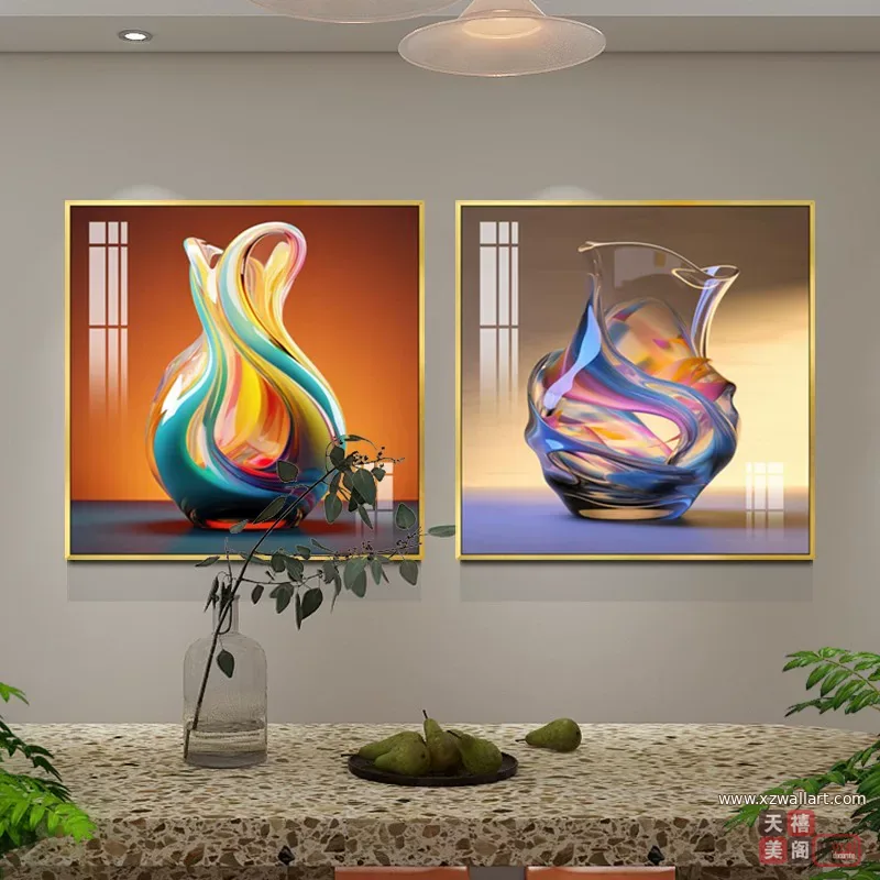 抽象 单幅 装饰画 轻奢风 餐厅背景墙挂画 晶瓷画