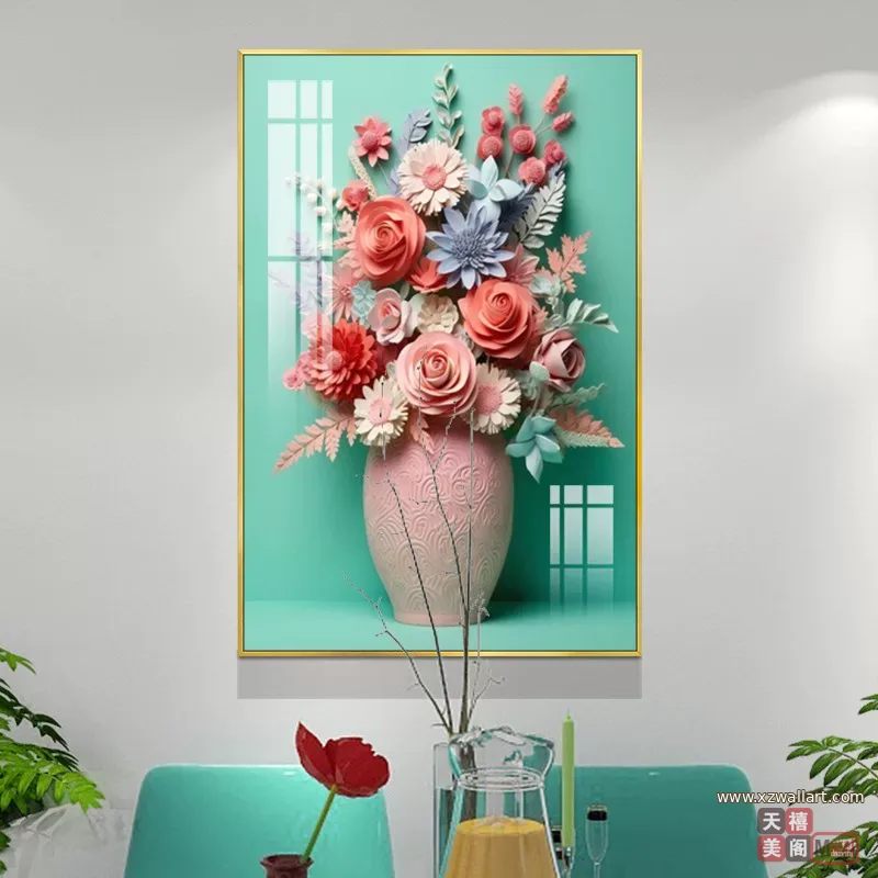 花 单幅 装饰画 北欧风 餐厅背景墙挂画 晶瓷画