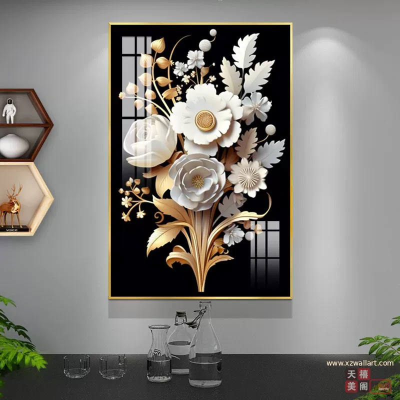 抽象 单幅 装饰画 轻奢风 餐厅背景墙挂画 晶瓷画