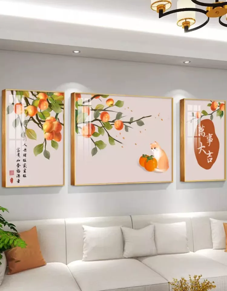 抽象 三联 装饰画 奶油风 客厅背景墙挂画 晶瓷画