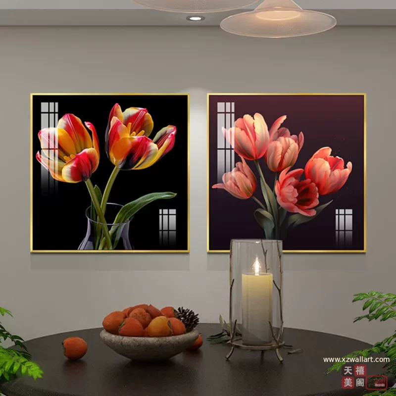 花 单幅 装饰画 轻奢风 餐厅背景墙挂画 晶瓷画