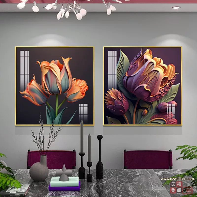 花 单幅 装饰画 轻奢风 餐厅背景墙挂画 晶瓷画
