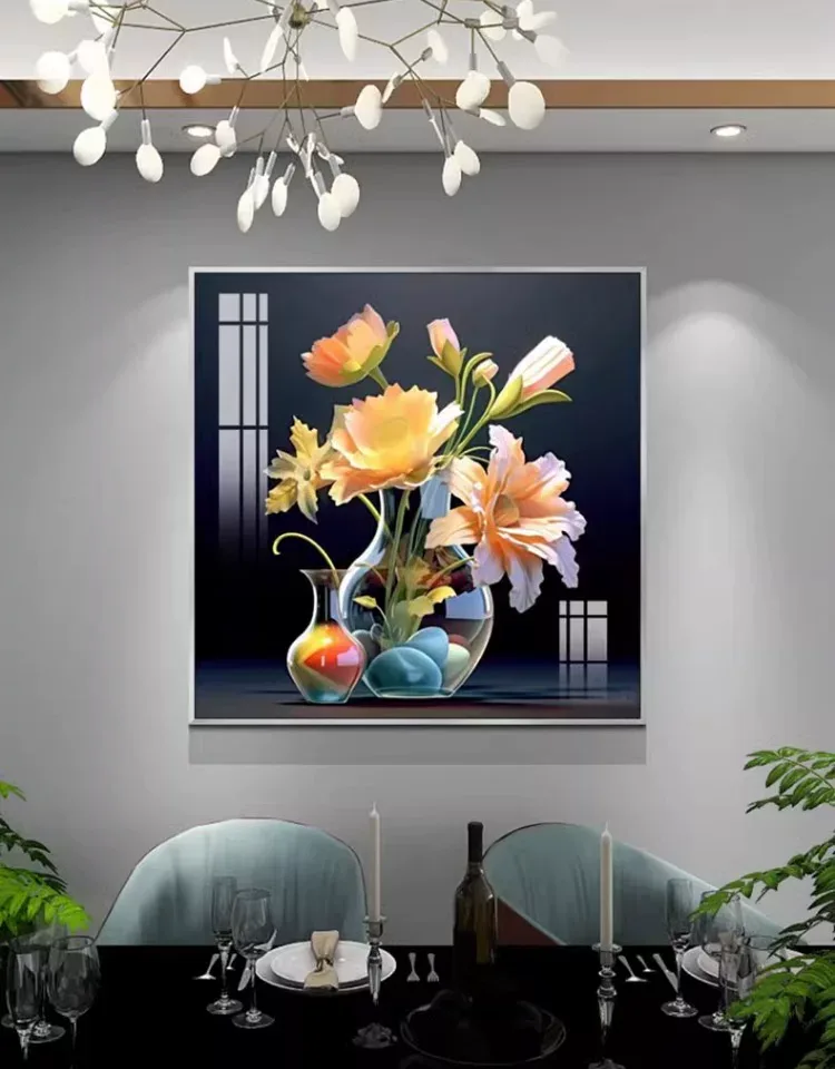 抽象 单幅 装饰画 轻奢风 餐厅背景墙挂画 晶瓷画