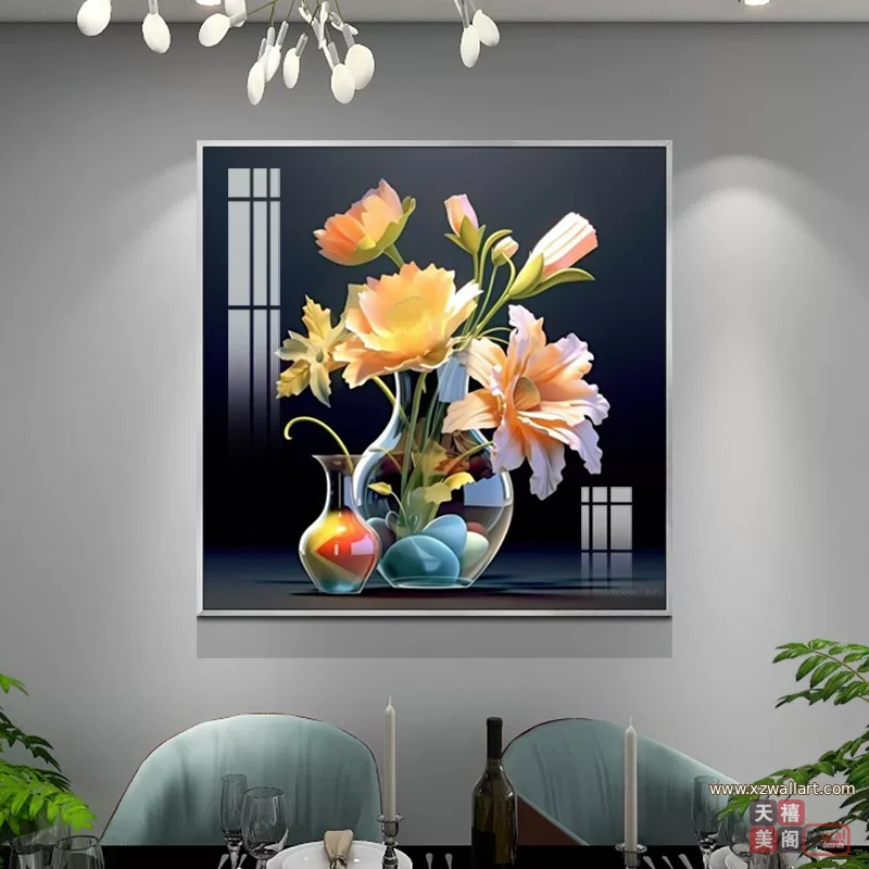 抽象 单幅 装饰画 轻奢风 餐厅背景墙挂画 晶瓷画