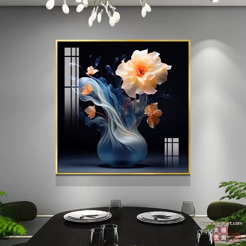 抽象 单幅 装饰画 轻奢风 餐厅背景墙挂画 晶瓷画