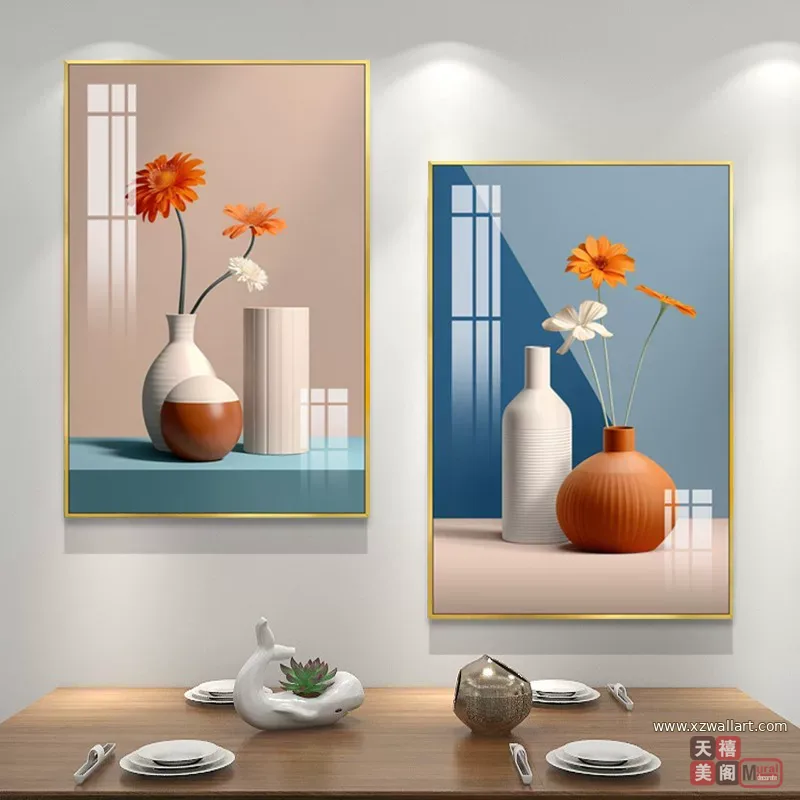 抽象 单幅 装饰画 奶油风 餐厅背景墙挂画 晶瓷画