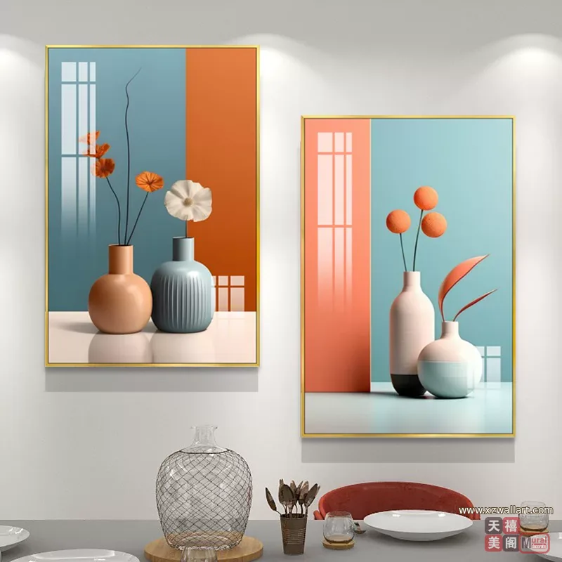 抽象 单幅 装饰画 奶油风 餐厅背景墙挂画 晶瓷画