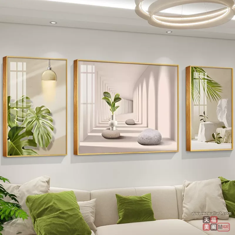 抽象 三联 装饰画 奶油风 客厅背景墙挂画 晶瓷画