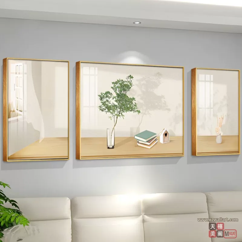 抽象 三联 装饰画 奶油风 客厅背景墙挂画 晶瓷画