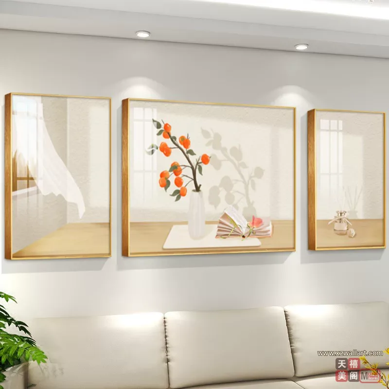 抽象 三联 装饰画 奶油风 客厅背景墙挂画 晶瓷画
