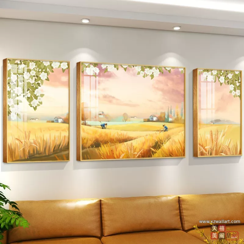 抽象 三联 装饰画 奶油风 客厅背景墙挂画 晶瓷画