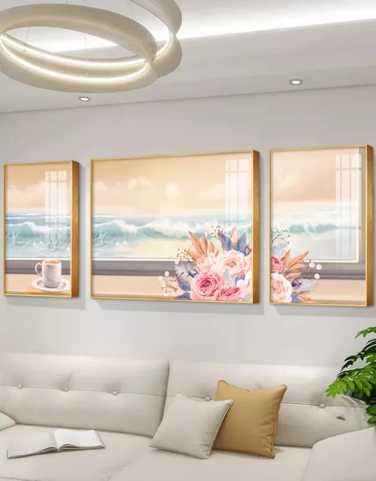 抽象 三联 装饰画 轻奢风 客厅背景墙挂画 晶瓷画