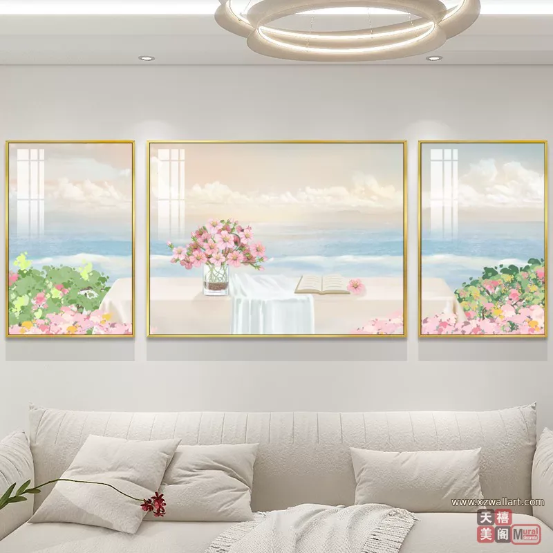 抽象 三联 装饰画 轻奢风 客厅背景墙挂画 晶瓷画