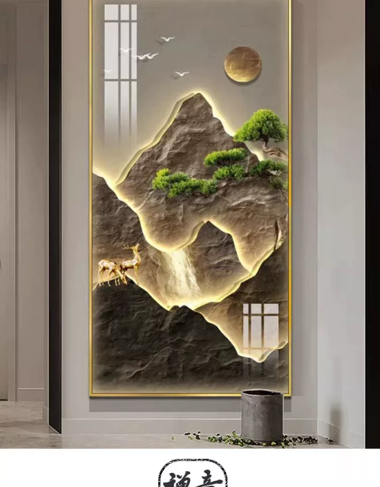 山水 单幅 装饰画 新中式 玄关背景墙挂画 晶瓷画