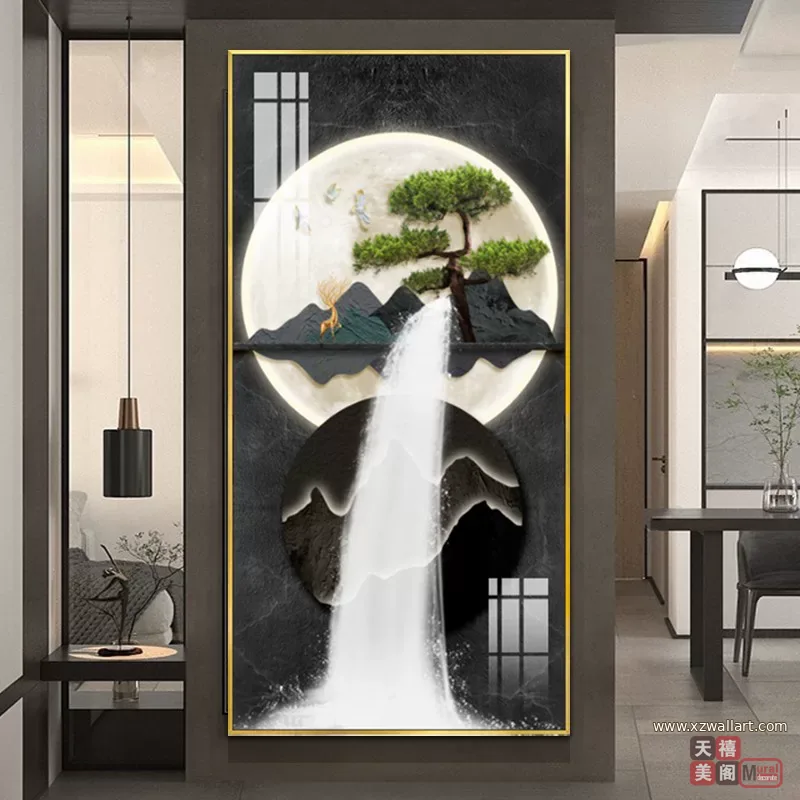 抽象 单幅 装饰画 新中式 玄关背景墙挂画 晶瓷画