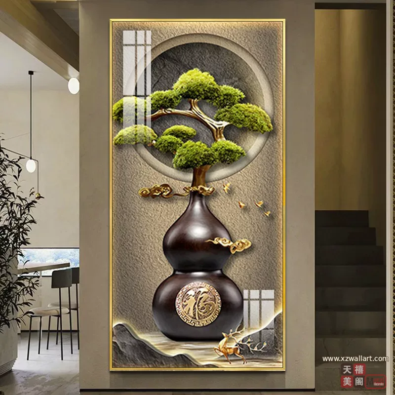 抽象 单幅 装饰画 新中式 玄关背景墙挂画 晶瓷画