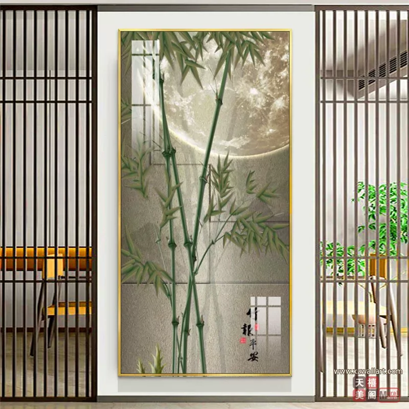 竹 单幅 装饰画 奶油风 玄关背景墙挂画 晶瓷画