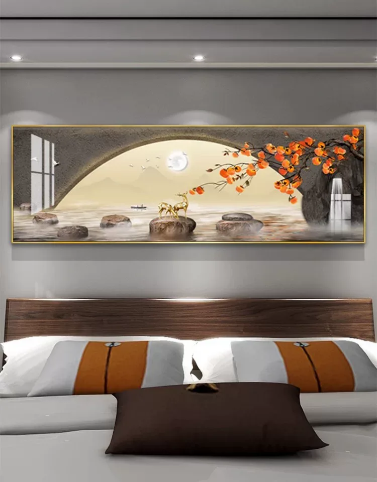 抽象 单幅 装饰画 新中式 卧室背景墙挂画 晶瓷画