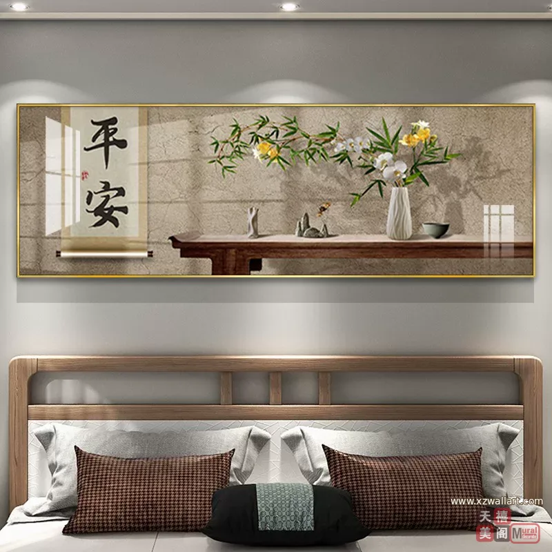 抽象 单幅 装饰画 新中式 卧室背景墙挂画 晶瓷画
