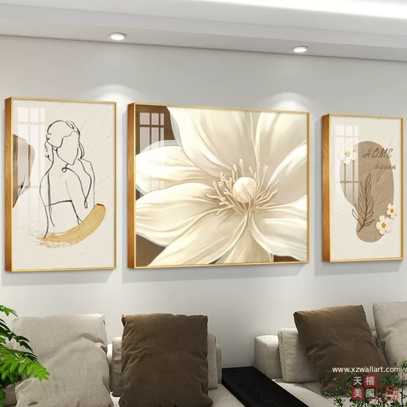 抽象 三联 装饰画 奶油风 客厅背景墙挂画 晶瓷画