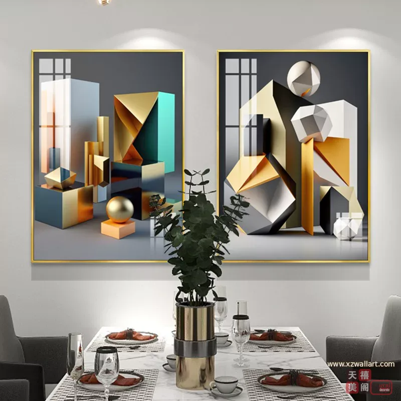 抽象 单幅 装饰画 轻奢风 餐厅背景墙挂画 晶瓷画