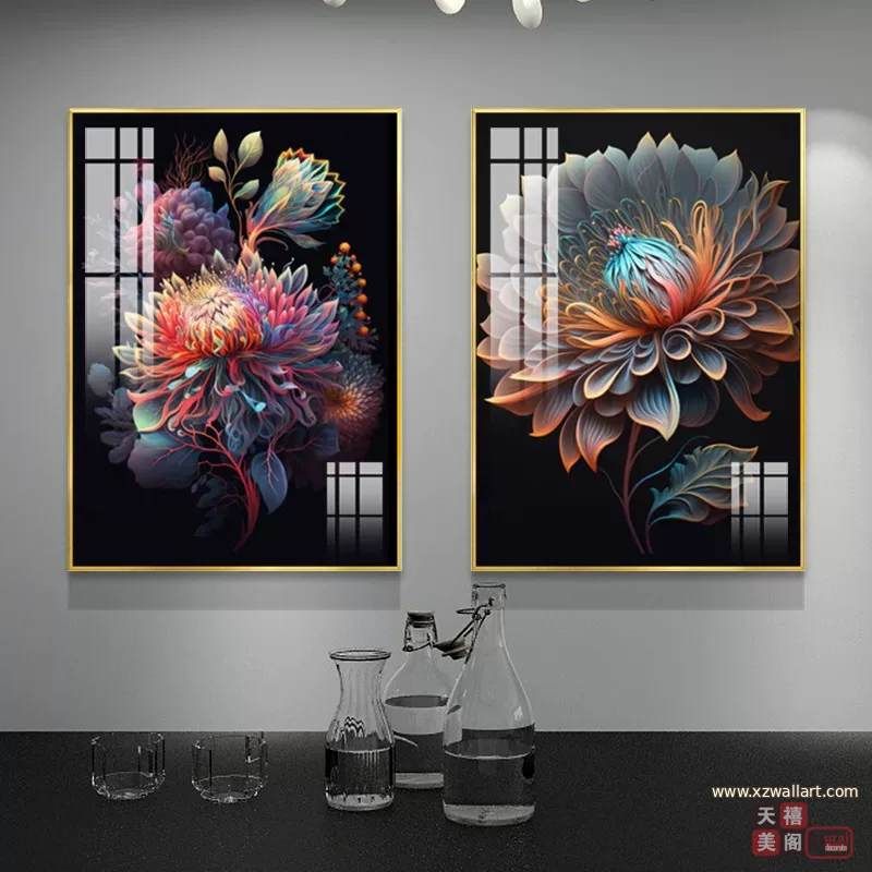 抽象 单幅 装饰画 美式 餐厅背景墙挂画 晶瓷画
