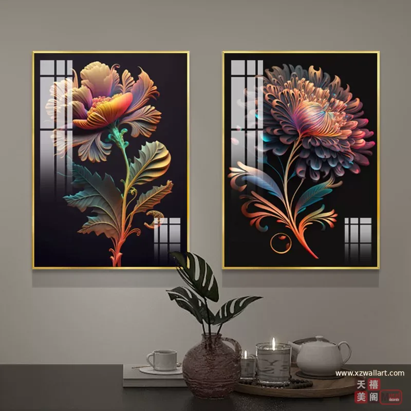 抽象 单幅 装饰画 美式 餐厅背景墙挂画 晶瓷画