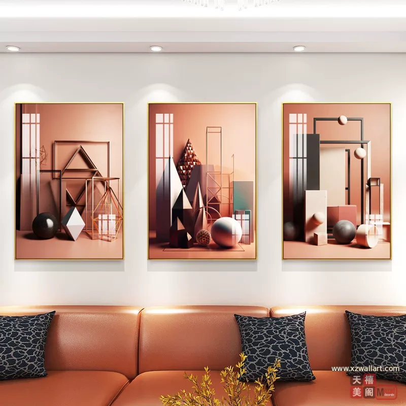 抽象 三联 装饰画 轻奢风 客厅背景墙挂画 晶瓷画