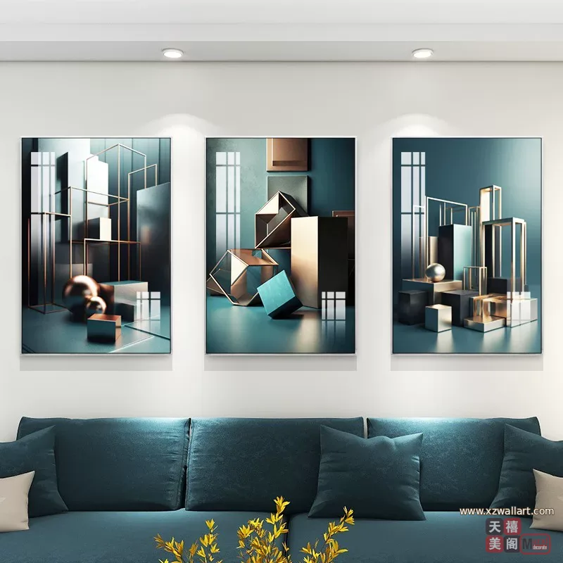 抽象 三联 装饰画 轻奢风 客厅背景墙挂画 晶瓷画