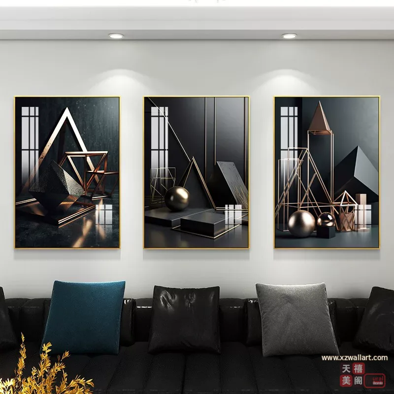 抽象 三联 装饰画 轻奢风 客厅背景墙挂画 晶瓷画