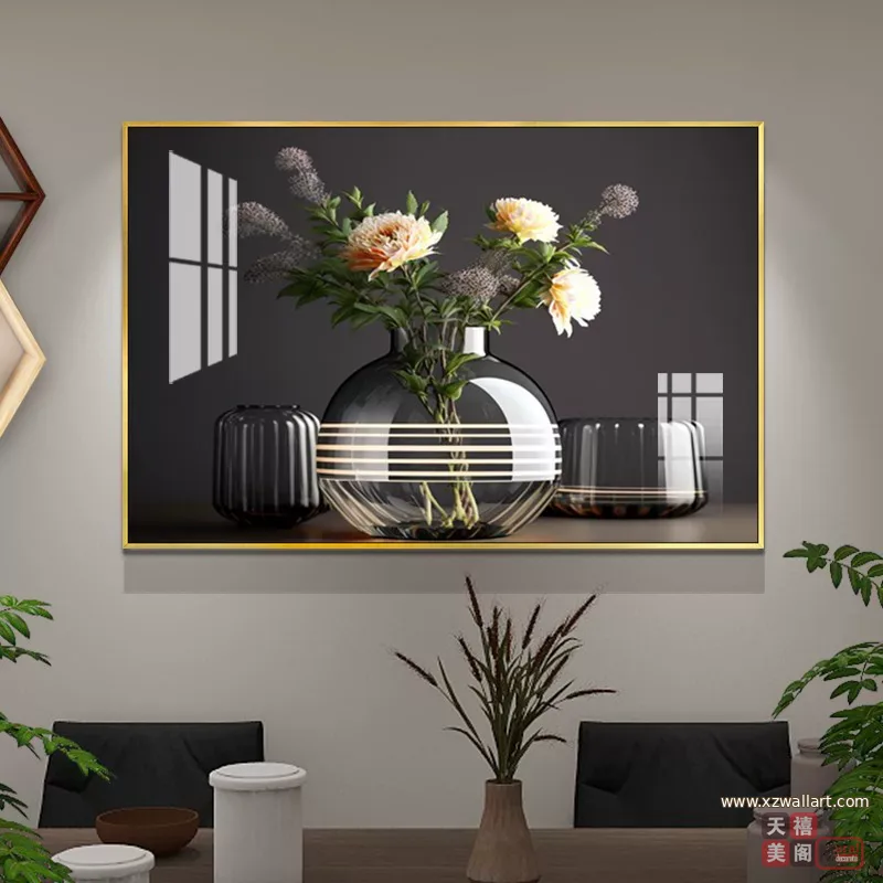 抽象 单幅 装饰画 轻奢风 餐厅背景墙挂画 晶瓷画