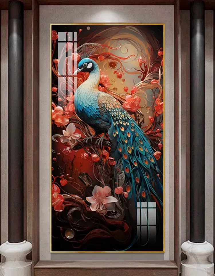 孔雀 单幅 装饰画 现代简约 玄关背景墙挂画 晶瓷画