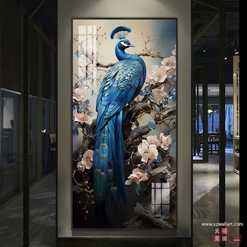 孔雀 单幅 装饰画 现代简约 玄关背景墙挂画 晶瓷画