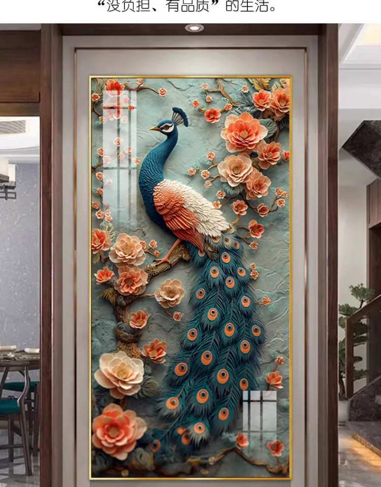 孔雀 单幅 装饰画 现代简约 玄关背景墙挂画 晶瓷画